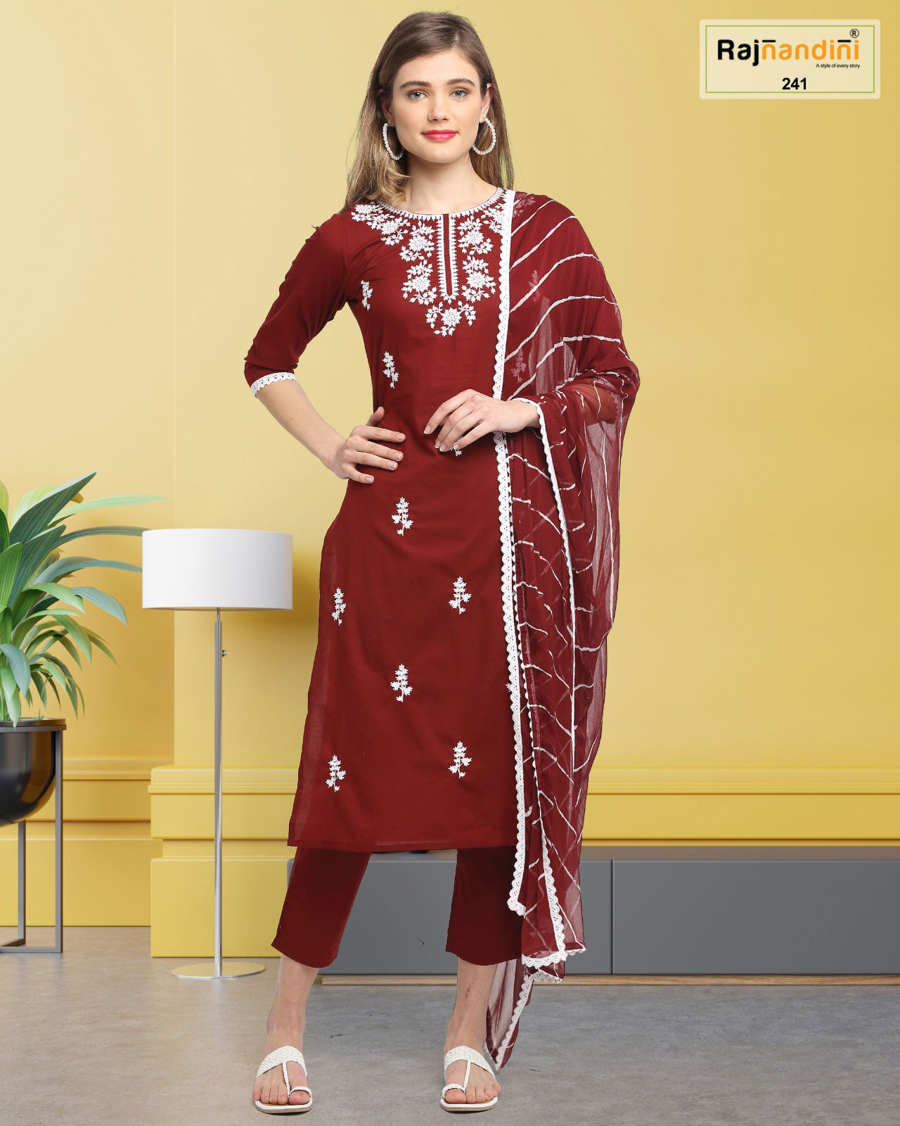 Simona By Rajnandini Cambric Cotton Kurti With Bottom Dupatta